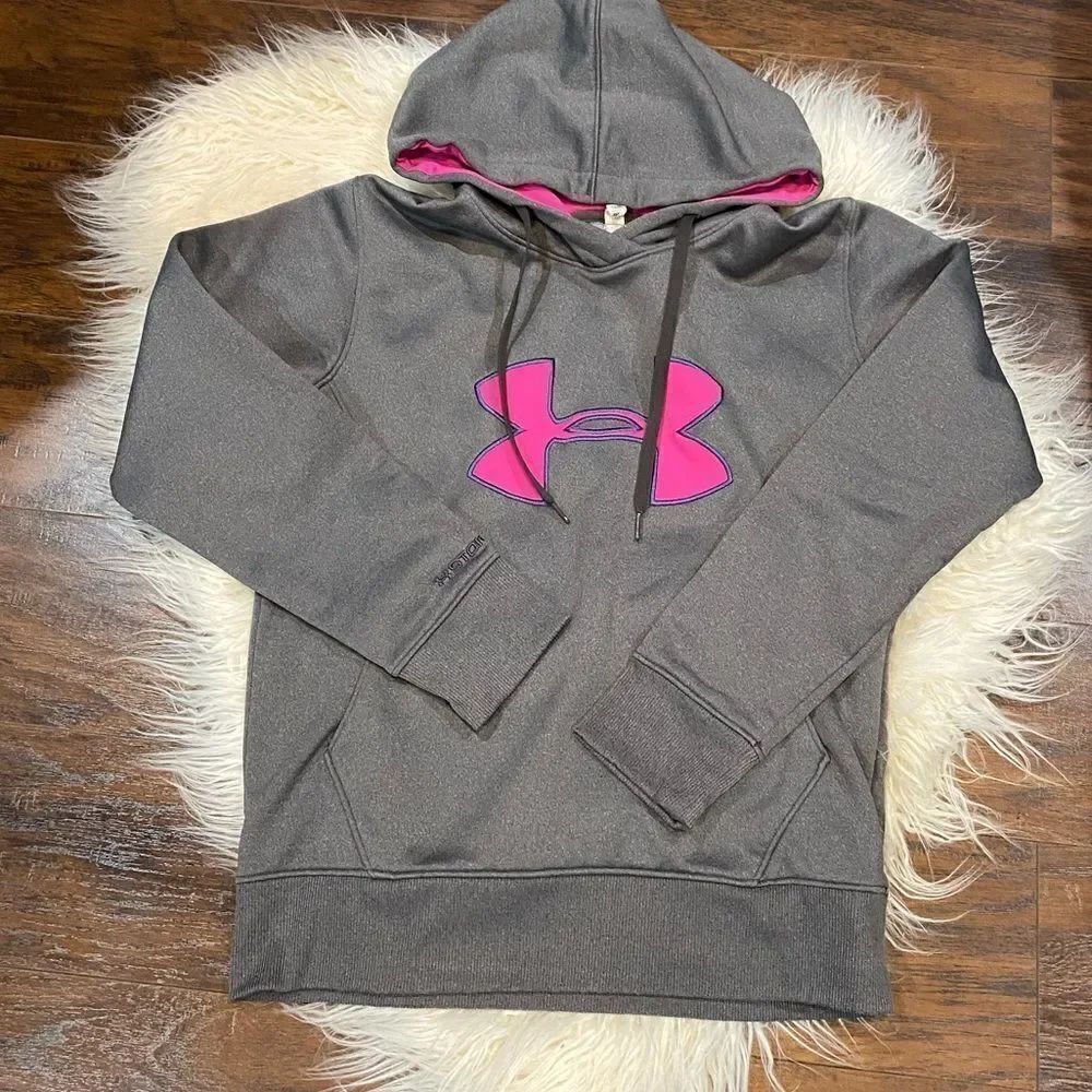 Under Armour Grey and Pink Slim Fit Hoodie Sweatshirt